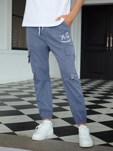 OYOANGLE Men's Cargo Pants Drawstring Elastic Waist Flap Pocket Casual Street Pants3