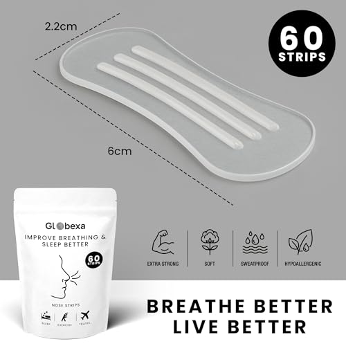 60 PCS Nasal Strips for Snoring & Breathing | Extra Strength Nose Strips for Breathing | Better Airflow, Sweat Resistant & Comfortable Drug-Free Nasal Strips for Sleeping and Congestion Relief