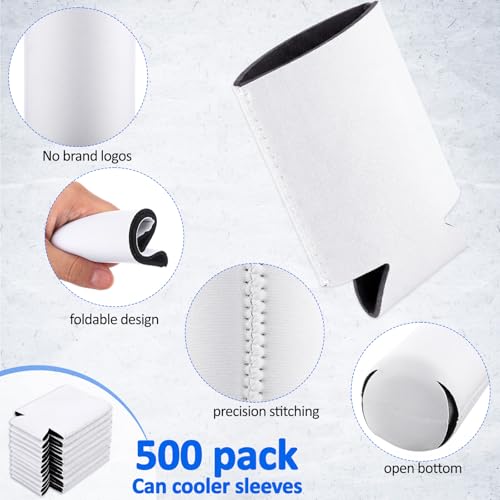 Image of Umigy 500 Pcs Can Coolers Sleeves Bulk Blank, White