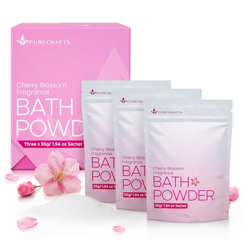 Purecrafts Silky Jelly Bath Powder Cherry Blossom Sakura Fragrance | Transforms Water into Thick Smooth Jelly Soak | Botanical Spa Bath | Made in Japan | 3 x 55g Sachets