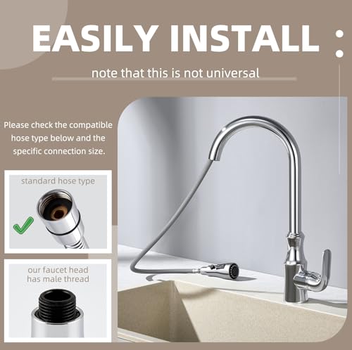 Image of Angle Simple Kitchen Faucet Head Replacement, G 1 /2 or 13 /16 Inch Male Thread, NSF /ANSI /CAN 61 & 372 Testing, Sink Faucet Sprayer Replacement Parts, Stream Spray and Pause Mode, Chrome