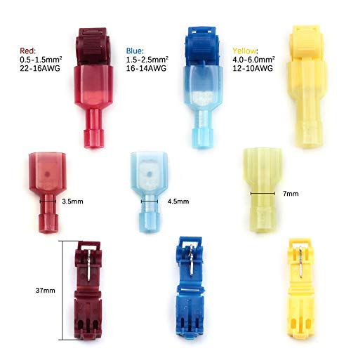 Wiring Connecting Terminals - 120PCS Insulated Male Quick Disconnect Terminals Set T Tap Quick Electrical Wire Connectors Splice Taps
