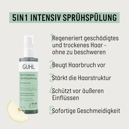 Guhl 5 in 1 Intensiv Sprüh-Spülung - Inhalt: 150 ml - Reparatur - Ohne Silikone - Mit Hitzeschutz - Planzliches Keratin