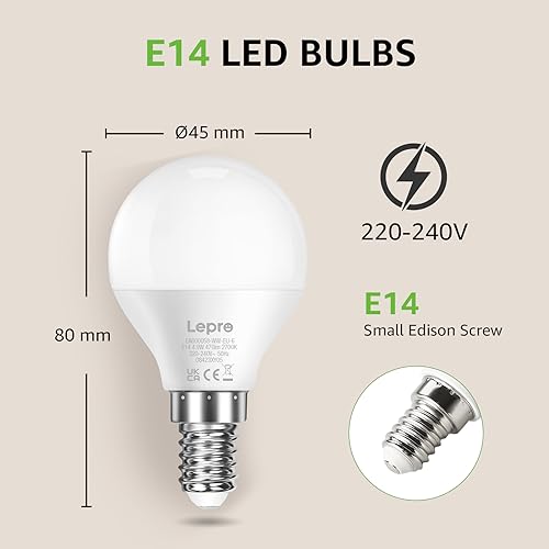 Lepro E14 LED Lampe, 6er-Pack, 4.9W 470 Lumen Glühbirne,entspricht 40W Glühlampe, 2700 Kelvin Warmweiß, P45 180° Abstrahlwinkel Energiesparlampe 5