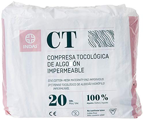INDAS, Compresa Tocológica Algodón Impermeable, 20 unidades