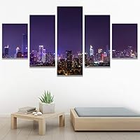 SIGNWIN 5 Panel Canvas Wall Art Modern Art Cityscape Contemporary Expressive Multicolor Photography Places for Home Decorations Ready to Hang - 60