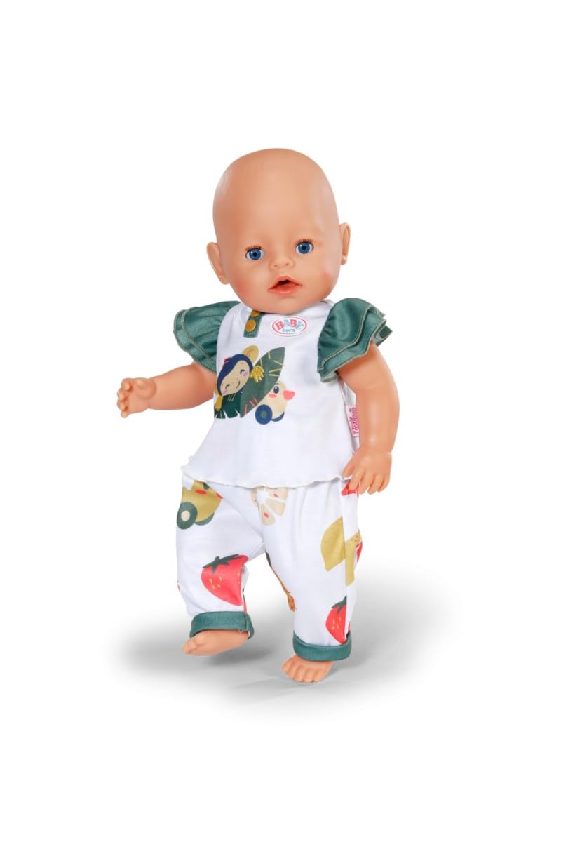 BABY born Strój małpki - koszulka z falbankami i spodnie do salonu w stylu dżungli - wysokiej jakości akcesoria dla lalek - ubranie odpowiednie dla lalek w rozmiarze 43 cm