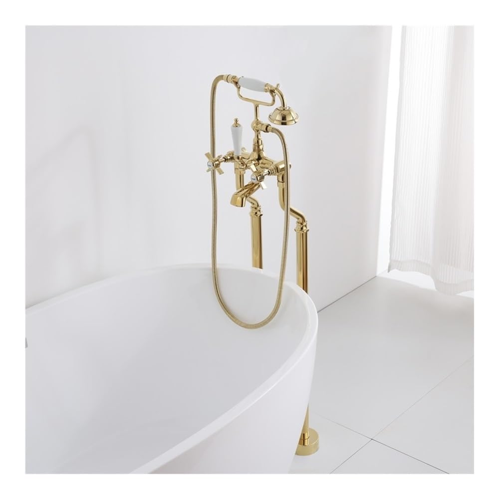 Blyqxs Gold Brass Floor Bathtub Faucet Ceramic Xt441