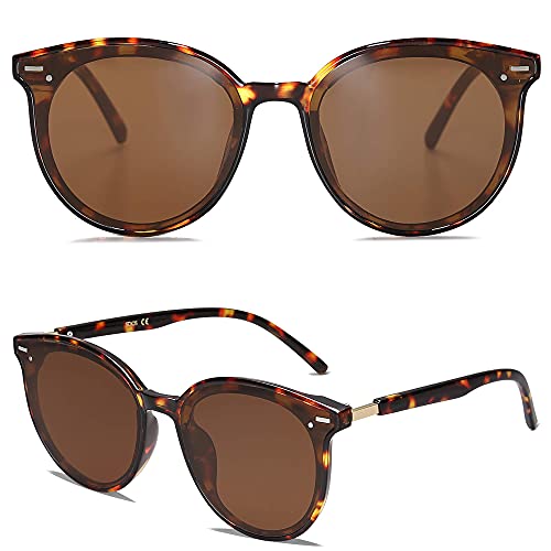 SOJOS Classic Round Sunglasses for Women Men Retro Vintage Shades Large Plastic Frame Sunnies SJ2067 with Tortoise Frame/Brown Lens