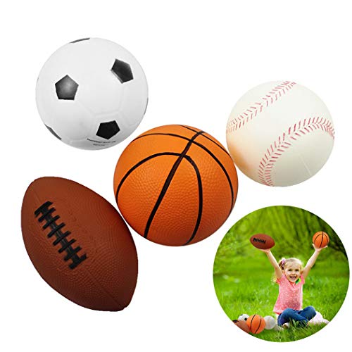 Legendog 4PCS Sports Balls Rugby Basketball Football Tennis Rubber Balls Mini Ball Set for Kids