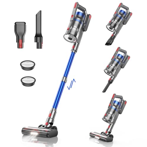 BuTure Aspirateur Balai sans Fil, 450W/38KPA Aspirateur sans Fil Puissant avec 55 Min Autonomie & Batterie Amovible, Capacité 1.2L, Brosse Anti-Emmêlement, Aspirateur Balai pour Tapis/Sol Dur