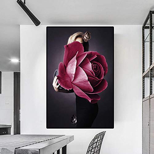 Peinture femme scandinave pour decoration murale salon esthetique affiche moderne fleur