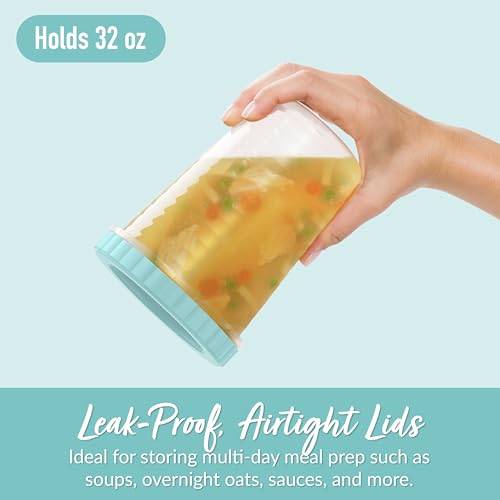 Image of Bentgo Prep - 20 Piece 32 fl oz Leak-Proof Deli Containers with Lids, Food Storage for Meal Prep, Twist-Top, Reusable, PFAS & BPA-Free, Stackable, Microwave, Freezer & Dishwasher Safe (Aqua Splash)