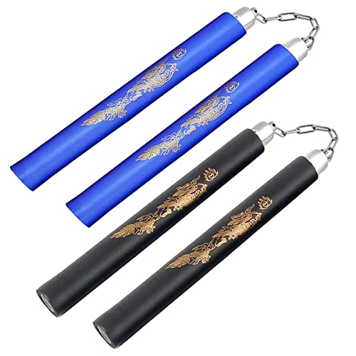 Fayscingo Nunchakus de Espuma Nunchucks de Entrenamiento Portátil Artes Marciales Nunchakus para Niños Adultos y Principiantes (Negro+Azul)