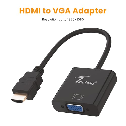 Image of Techie HDMI to VGA Converter with Audio Output | 1080p 60Hz Plug & Play Adapter | Connect HDMI Laptop, PC, TV Box, or Console to VGA Monitor, Projector, or Display - Black