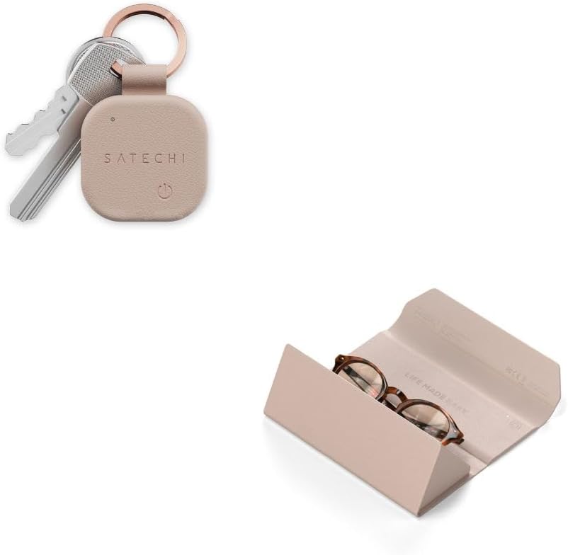 Satechi FindAll with Find My, Keychain & Glasses Case, Wireless Rechargeable, Location Tracker - Desert Rose