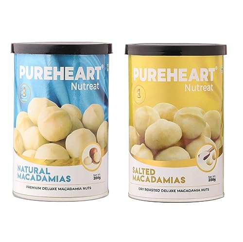 Image of Pureheart Combo of Natural Macadamia (200 gm) and Salted Roasted Macadamia (200 gm) Premium Australian Macadamia Nuts, Rich in Antioxidants - Whole and Exotic Dry Fruits, No Additives