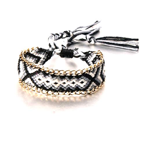 Bracelet tissé noir et blanc style bohème et ethnique pour femme et homme