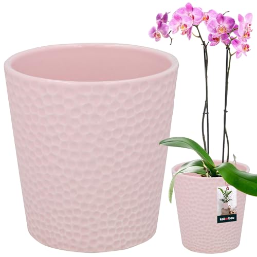 KOTARBAU® Rosa Keramik Blumentopf ⌀ 12 cm Höhe: 15 cm Orchideentopf Modern für Zimmerpflanzen