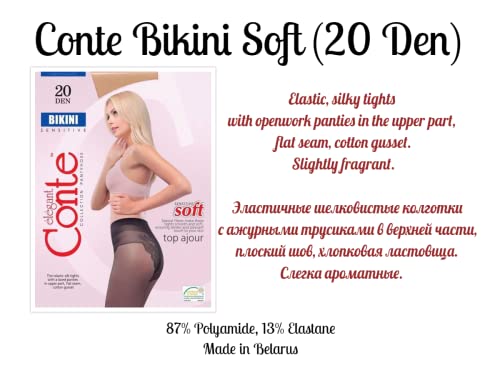 Image of Conte French Cut Sheer Pantyhose Tights with Lace Top Panties Bikini 20 Den