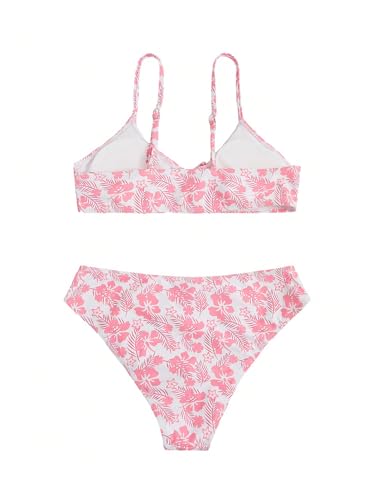 Image of COZYEASE Girls' 2 Piece Ditsy Floral Print Knot Front Ruched Triangle Bikini Swimsuit