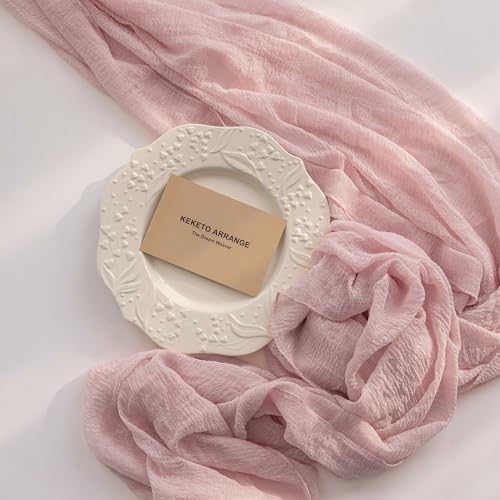 Image of 2Pcs Dusty Pink Cheesecloth Table Runner 120 Inches for Party Home Decor | Ideal for wedding baby shower bridal shower birthday engagement party,or adding rustic boho charm to daily home.