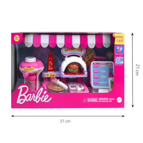 Image of Barbie Cafe Pizza Set for Kids by Genie's Toy Bus I Pretend Play Toy Set for I Electronic ATM Machine I Let's Play Cafe Pizza Set with Coffee Maker, Dining Table, etc I Toy for Age 3+