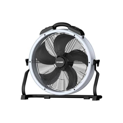 Image of XPower FD-450D 18” High Velocity Air Circulator Fan, 90W Energy Saving Quiet Utility Fan with 360° Rotating Rack Stand Heavy Duty Portable Floor Fan for Workshop Garage (White, FD-450D)