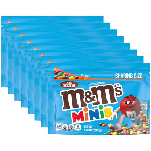 M&M'S Minis Milk Chocolate Candy Bulk â€“ Sharing Size, 9.4 Oz Resealable Bag (Pack of 8), Chocolate Candy Assortment, Ideal for Parties, Baking, Lunchbox Treats, Travel Snacks
