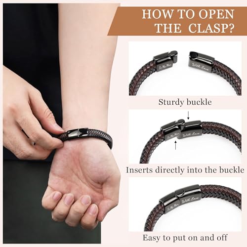 Pulsera para hombre cuero trenzado 8.2 pulgadas miniatura 4