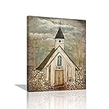 Country Church Canvas Wall Decor Art Christian Religion Faith Beautiful Rustic Flowers Encircled...
