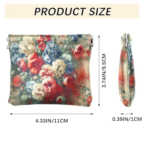 Sweet Pea Watercolor Coin Purse Leather Pouch Change Purse, Squeeze Coin Pouch for Cards, Keys & Lipsticks, Unisex3