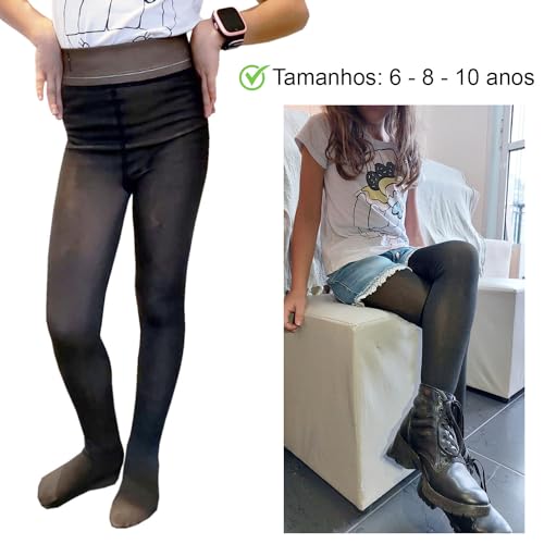 Meia Calça Infantil Translúcida Forrada com Pelúcia Gramatura 220-6 a 10 anos (GG / 10 Anos, Marrom)