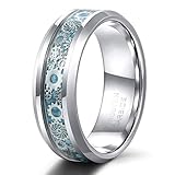 TRUMIUM 8mm Mens Tungsten Wedding Bands Steampunk Clockwork Gears Carbon Fiber Ring Silver and Black Men's Rings Beveled Edges Comfort Fit Size 13