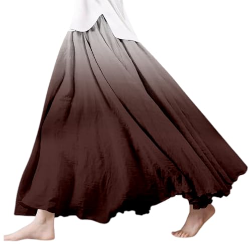 Women's Summer Printed Linen Wrap Skirt Elastic Waist A Line Boho Beach Skirt Flowy Long Maxi Skirt for Vacation