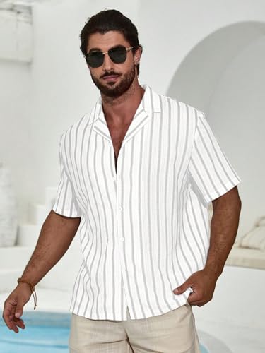 Image of TAGDO Men's Front Button Short Sleeve Striped Top, Casual (2026)