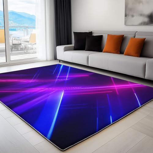 Tapis de salon bleu géométrique 140x200 cm lavable et antidérapant - 3