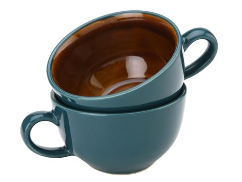 Image of Bodhi House Ceramic Soup and Coffee Wide Large Mug with Handle - Set of 2, 350 Ml Glossy Finish | Microwave Safe | for Maggi, Cappuccino, Latte, Green Tea - Cyan