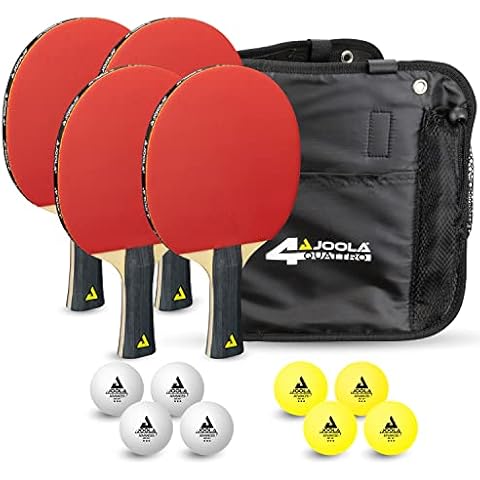 JOOLA Quattro Table Tennis Set - 4 Table Tennis Bats + 10 Ping Tennis Balls + Bag Cover