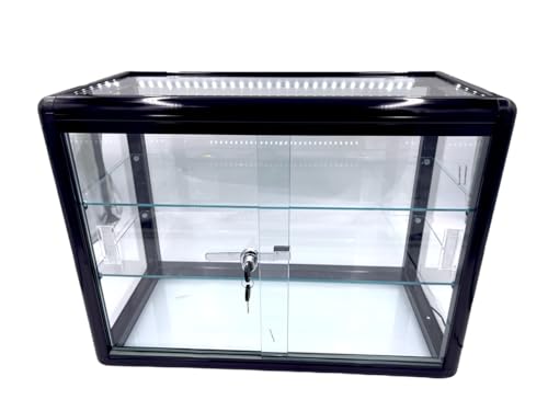 Only Garment Racks Elegant Black Aluminum Display Table Top Tempered Glass Show Case. Sliding Glass Doors With Lock