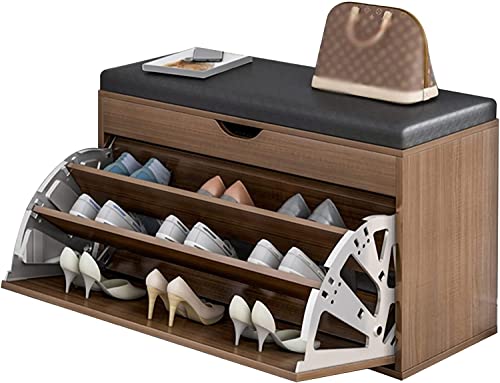 Banc de rangement à chaussures vintage marron 60x34 cm pour entrée