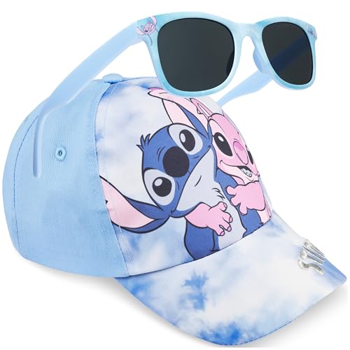 Disney Stitch Mädchen Basecap und Sonnenbrille Kinder Set 3-8 Jahre, Kappe mit UV400 Kindersonnenbrille, Sommer Geschenke für Mädchen (Blau Stitch)