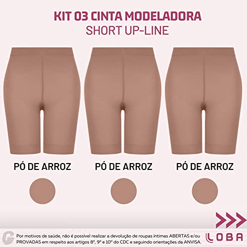 Kit 3 Shorts Cinta Modeladora Shorts Levanta Bumbum Shorts Redutor Loba By Lupo, 3 Pó de Arroz, M