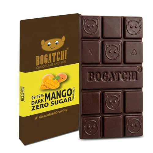 Image of BOGATCHI Chocolate 99% Dark| Mango | Real Cocoa Intense Dark Chocolate, 60 gm