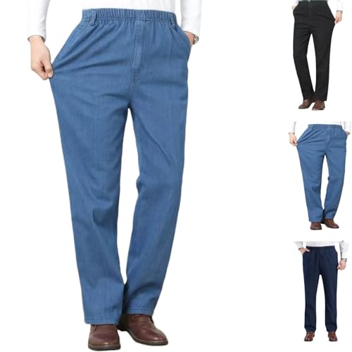 Jean droit classique pour homme d'âge moyen et senior – Denim doux avec taille extensible pour un usage quotidien, bleu clair, 3XL