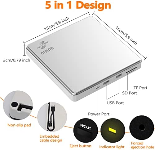 BUNUD External CD DVD Drive LightScribe Burner for Laptop Mac Windows PC — 사진 4