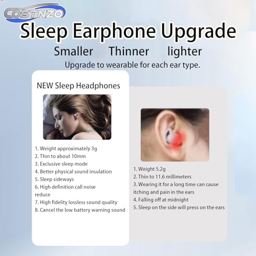 Sleep Earbuds for Side Sleepers - Noise Cancelling Headphones with Sleep Mode, Non-in Ear Design for Pain-Free All Night Comfort (Beige)