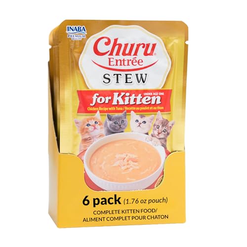 INABA Churu Entre Stew for Kittens Grain-Free High Moisture Prebiotic Wet Cat Food 1.76oz. per Pouch 6 Pouches Chicken Recipe with Tuna
