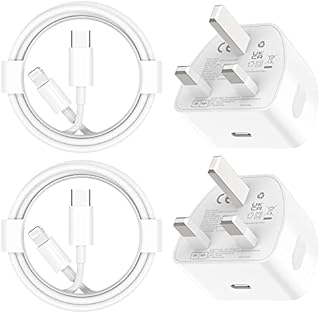 iPhone Charger, 20W 2-Pack Fast Plug with 1M Cable for iPhone 14/14 Pro/14 Pro Max/14 Plus/13 12 11 X XR XS SE 2020 8 7 6 6S Mini, Pad Pro, USB Type C Wall Charging PD Adapter UK, 3FT Cord