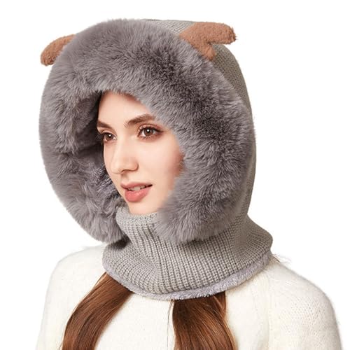 Generisch Gorro de lana cálido para mujer - Bufanda tubular ligera 3 en 1 gorro cálido con forro polar gorro de invierno suave gorro de punto liso pasamontañas cómodo para el día a día, Gris7, Talla